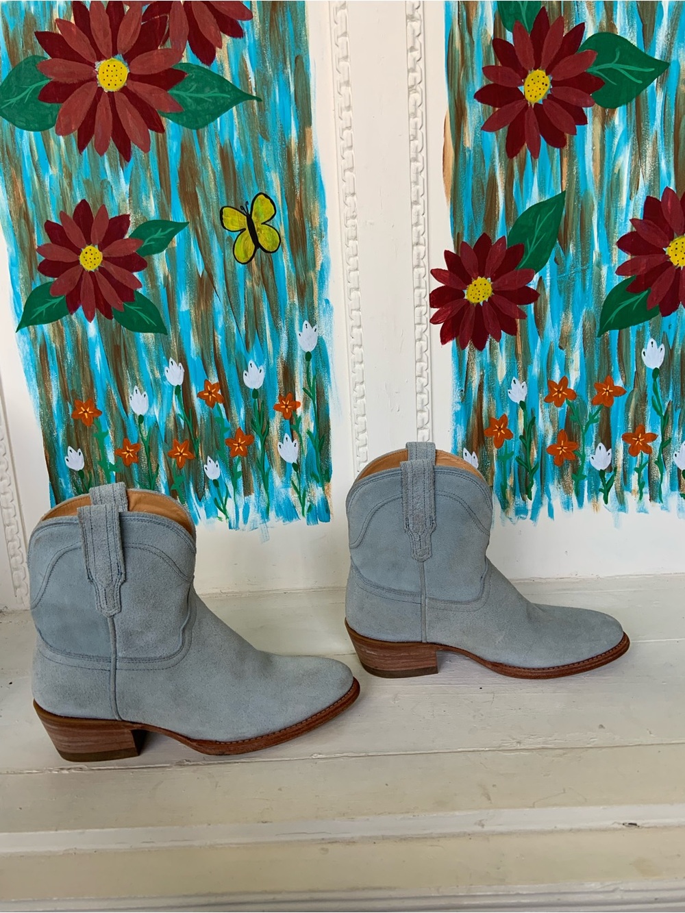 Tecovas Light blue Suede Western Ankle Boots